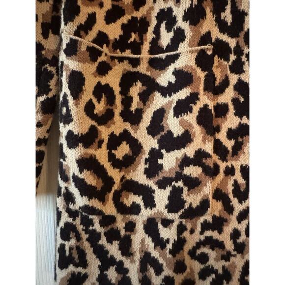 J Crew Leopard Print Open Front Cardigan 100% Cotton Neutral Tan/Blk Size S - Picture 3 of 8